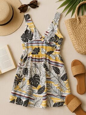 H&M Tropical Print Fit & Flare Dress Size 12 NWT